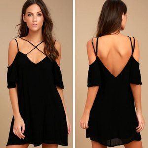 Lulu's Afterglow Strappy Cold-Shoulder Shift Dress in Black